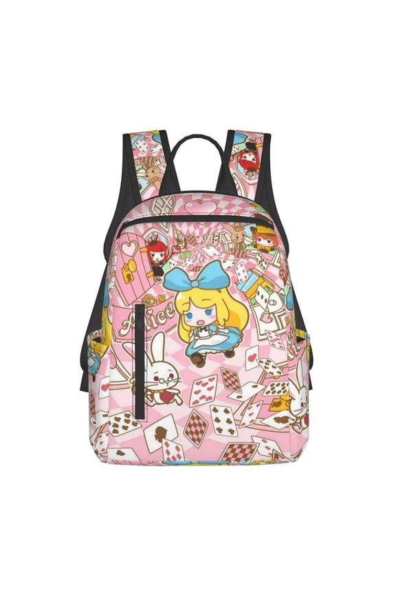14.7in Alice in Wonden-Lan Backpack Cute Cartoon Lightweight Backpacks Portable Outdoor Travel