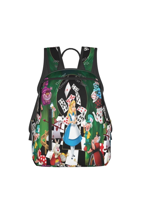 14.7in Alice in Wonden-Lan Backpack Cute Cartoon Lightweight Backpacks Portable Outdoor Laptop Bag