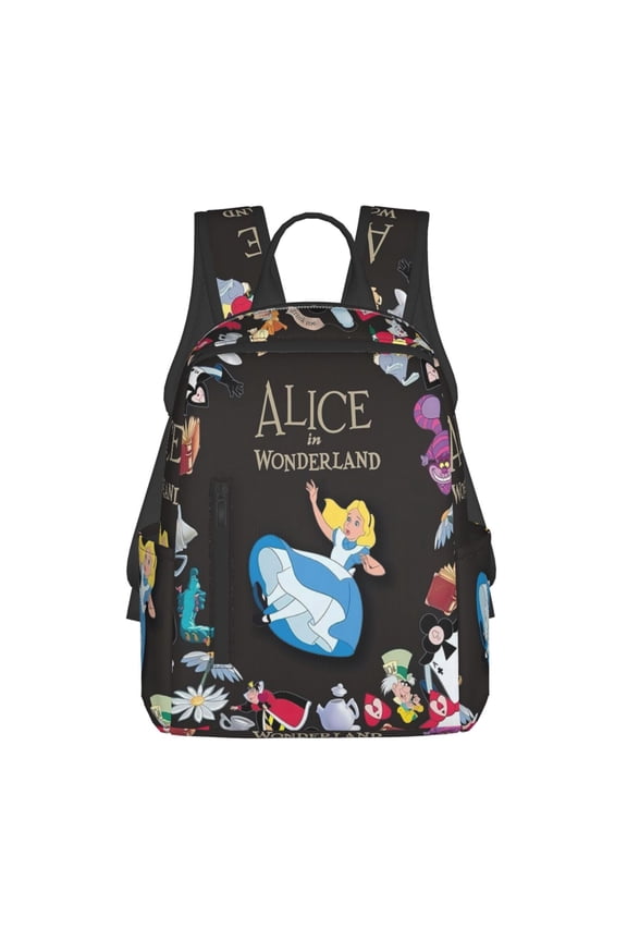 14.7in Alice in Wonden-Lan Backpack Cute Cartoon Lightweight Backpacks Portable Outdoor Laptop Bag