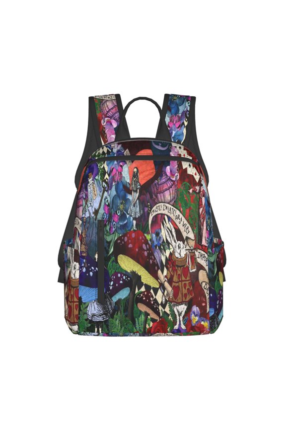 14.7in Alice in Wonden-Lan Backpack Cute Cartoon Lightweight Backpacks Portable Outdoor Travel