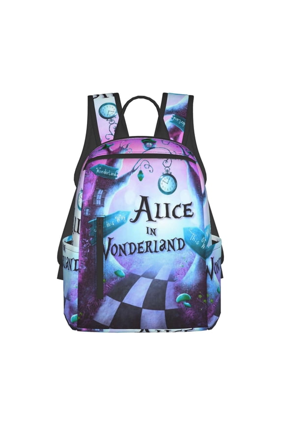 14.7in Alice in Wonden-Lan Backpack Cute Cartoon Lightweight Backpacks Portable Outdoor Laptop Bag