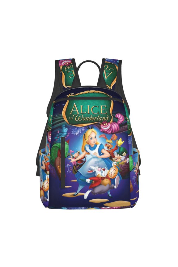 14.7in Alice in Wonden-Lan Backpack Cute Cartoon Lightweight Backpacks Portable Outdoor Travel