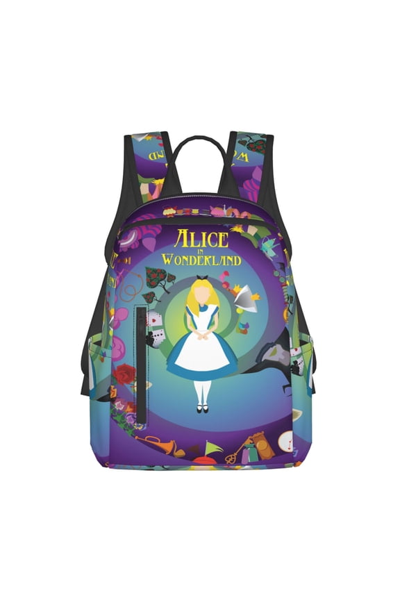 14.7in Alice in Wonden-Lan Backpack Cute Cartoon Lightweight Backpacks Portable Outdoor Travel