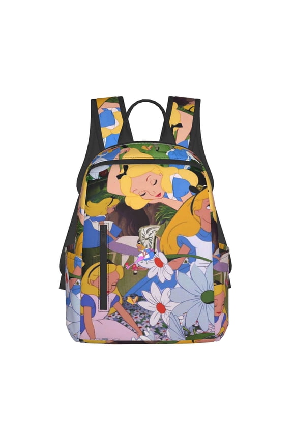 14.7in Alice in Wonden-Lan Backpack Cute Cartoon Lightweight Backpacks Portable Outdoor Travel