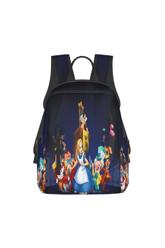 14.7in Alice in Wonden-Lan Backpack Cute Cartoon Lightweight Backpacks Portable Outdoor Laptop Bag