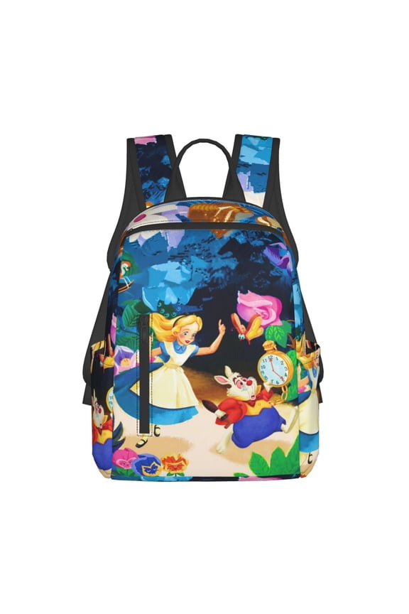 14.7in Alice in Wonden-Lan Backpack Cute Cartoon Lightweight Backpacks Portable Outdoor Travel
