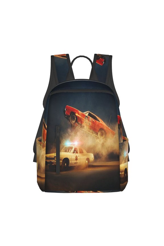 14.7in Dukes Orange Car Haz-zard Backpacks Front Pocket Laptop Bag Cartoon Bags Bookbag Daypack Outdoor Travel
