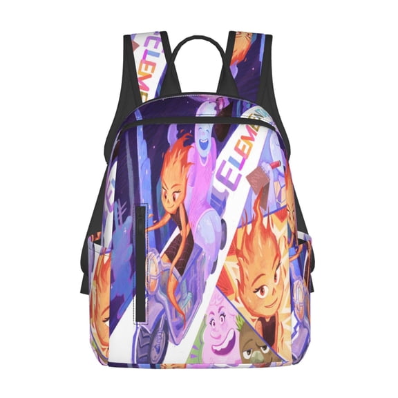 14.7In Water Fire Element-a Backpac Cute Cartoon Lightweight Backpac Outdoor Laptop Bag