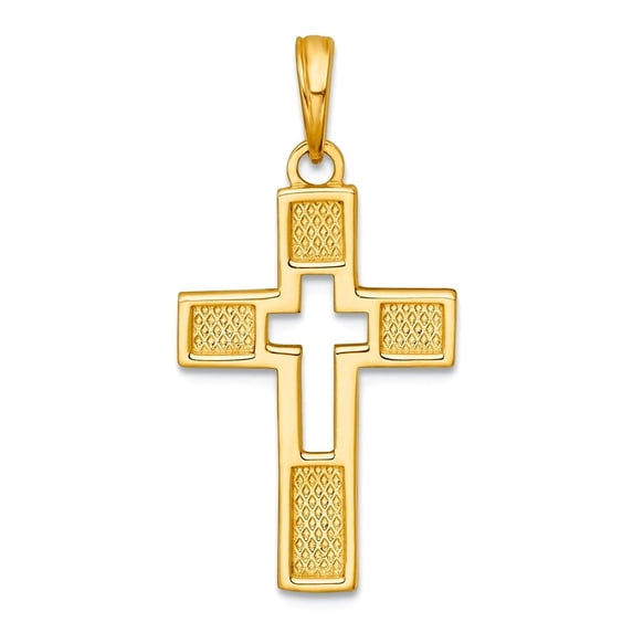 14.7mm 14k Solid Yellow Gold Polished Cut-out Religious Faith Cross Charm Pendant Necklace for Women
