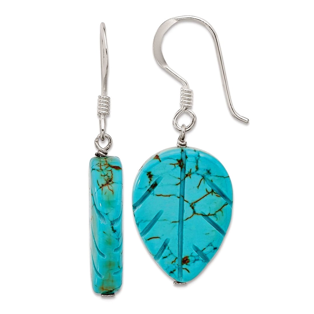 925 Sterling Silver Recon. Magnesite Leaf Shepherd Hook Earrings 37.3x14.7mm Wide Stud Earring for Women