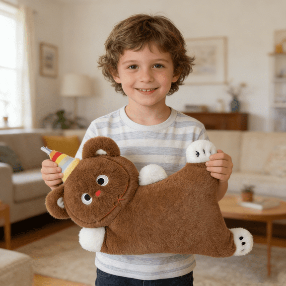 14.8 Inch Colorful / Vibrant Design Brown Plush Stuffed Toy, Soft Cuddly Lying Bear Doll with Adorable Facial Details & Limbs, Perfect for Snuggling, Decorating Bedrooms, Living Rooms for Family, All
