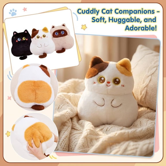 14.8 Inches Adorable Big-Eyed Black Cat Plush Pillow, Soft & Huggable Stuffed Animal Toy, Cozy Cuddling Companion For Couch, Bed, Sofa, Perfect For Home, Family And S