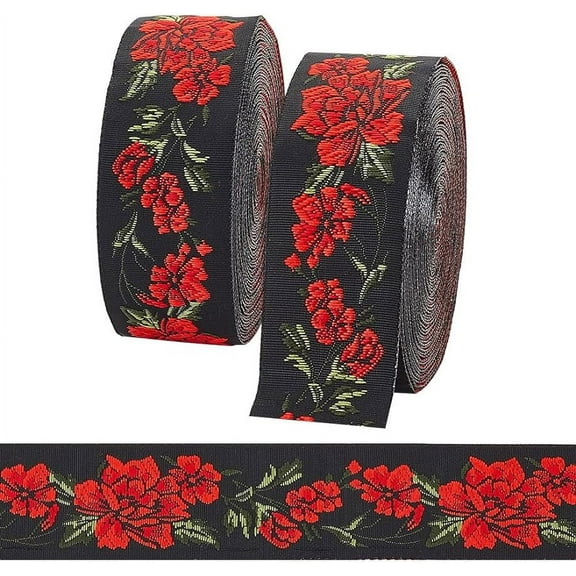 14.87Yards Floral Embroidered Ribbon 1.3 Inch Vintage Jacquard Ribbon Woven Trim Fabric Sewing Ribbon Embroidery Lace Rabbon
