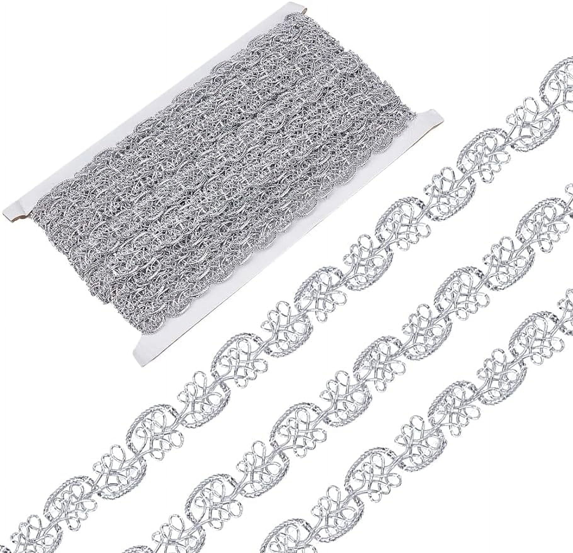 14.8Yds Metallic Lace Ribbon 1/2 Inch Yarn Silver Gimp Trim