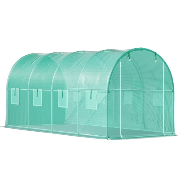 14.8ft Green Steel Walk-in Tunnel Greenhouse with 8 Roll up Windows