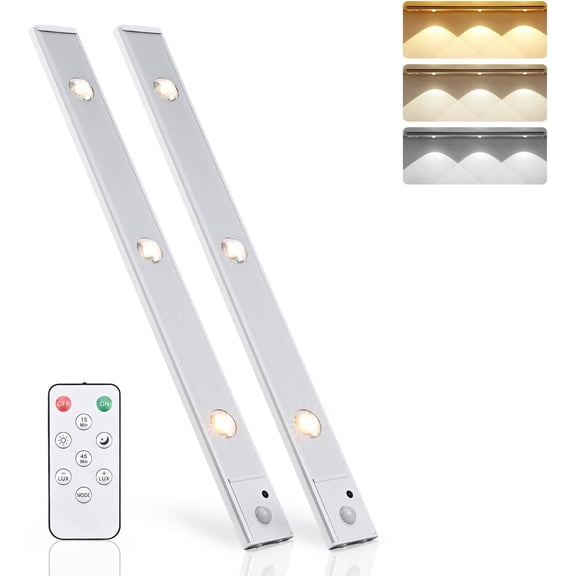 14.8inch Under Cabinet Lighting, Rechargeable Motion Sensor Display Cabinet Light, Dimmable Light, USB-C , for Kitchen Closet Stairs Indoor, 2 Pack
