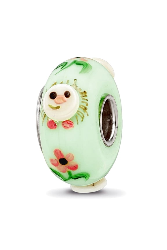 14.8mm Ster.silver Reflections Hand Painted Hattie Hedgehog Fenton Glass Bead Charm Pendant Necklace for Women