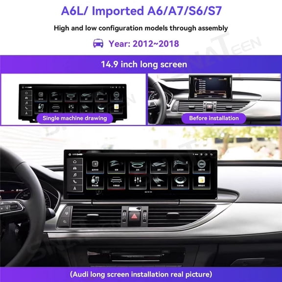 SNATEEN 14.9 inch Carplay Screen/Radio/Multimedia Player for Audi A6 2012-2018 Universal Car Navigation/GPS Upgrade Headunit Android Display Video 1080P Replace System