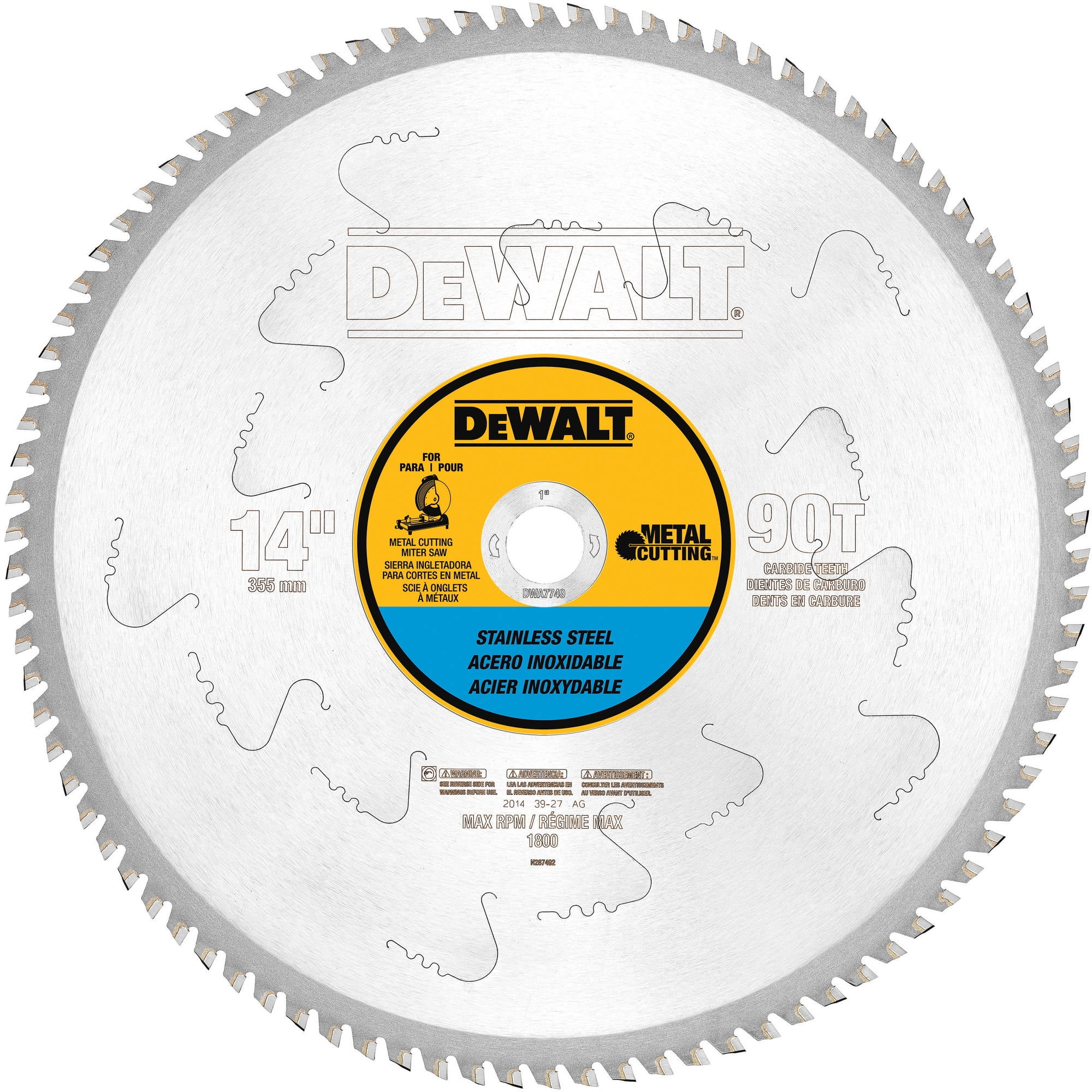 DEWALT 14-Inch Metal Cutting Blade, Stainless Steel, 1-Inch Arbor, 90-Tooth (DWA7749)