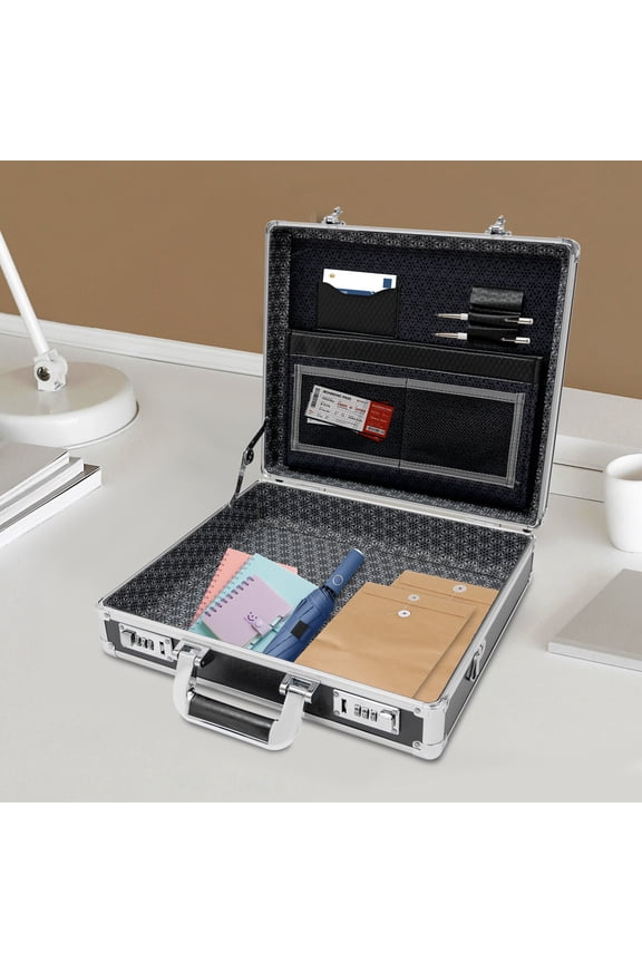 14.96*4.33*13 in Rectangular Black Dual Combination Locks Briefcase Business Briefcases for Men&Women