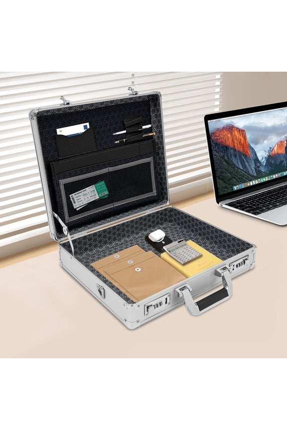 14.96*4.33*13in Hard Security Briefcase Silver White Locking Briefcase for Bussiness Men and Women