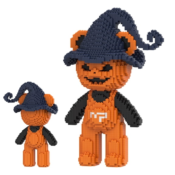 SehrKlug 14.96" Pumpkin Witch Teddy Bear Micro Blocks Set for Adults, Aesthetic Collectible Decor, Screen-Free Relaxing Activity Birthday Gift