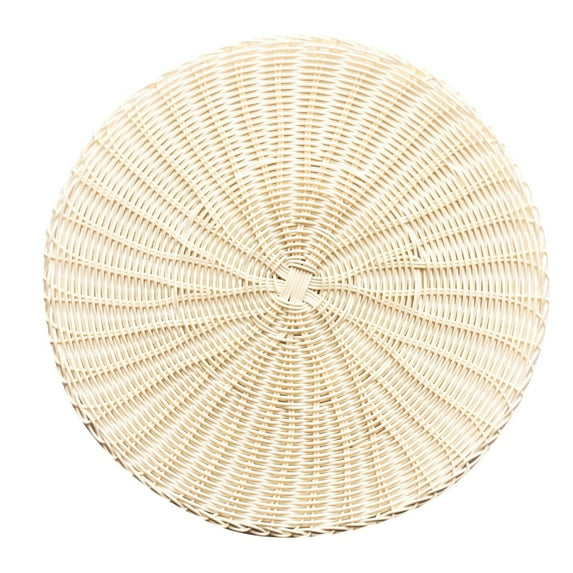 14.96in Handmade Wicker Paper Plate Holder, Heavy Duty Charger Plates for Dinner Plates, Reusable Bamboo Paper Plate Holders for Home Party Daily Dining Picnic(White,14.96x14.96x1")