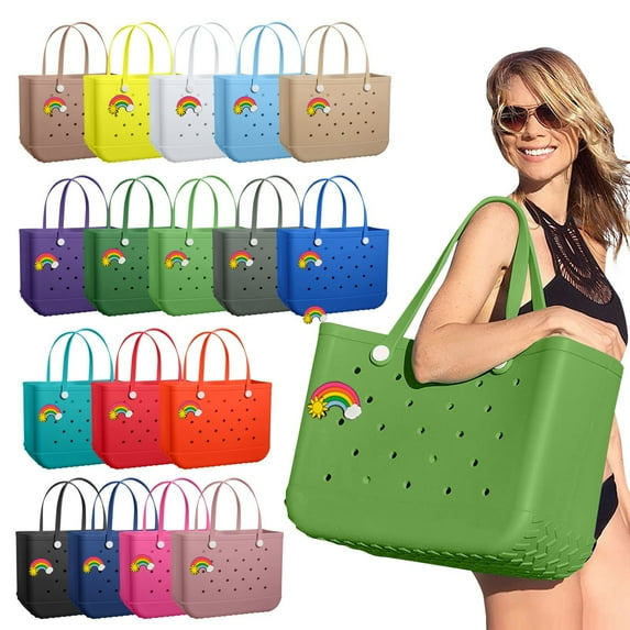 14.96x5.1x12.6Inch Versatile Rubber Beach Tote for Women – Ideal for Shopping, Travel, and Sports | Organizer Accessories Bogg Bag Blue