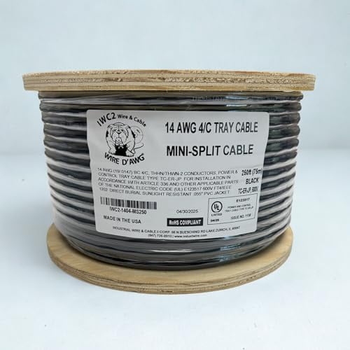 14 AWG 4-Conductor Mini-Split Cable – 250 FT (Black) – 600V – 100% ...