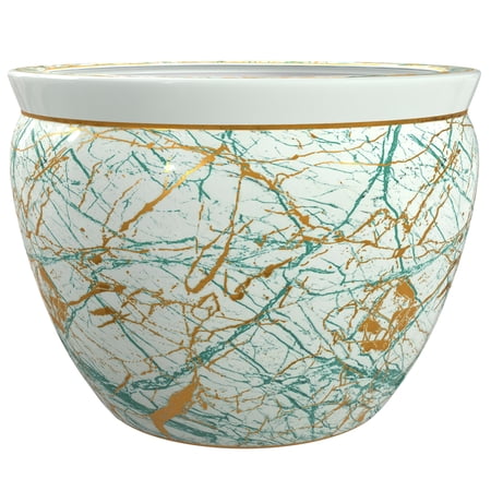 Red Lantern 14" Abstract Green & Gold Porcelain Fishbowl Planter