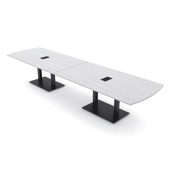 14' Arc Rectangle Modular Meeting Table Double Black Bases w/Electric