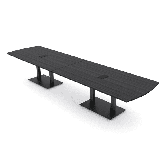 14' Arc Rectangle Modular Meeting Table Double Black Bases w/Electric