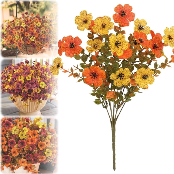 14" Artificial Flowers,Single Stem Realistic Fake Silk Flower for Cemetery Memorial,Outdoor UV Resistant Plastic Plant for Hanging Baskets,Home Table Centerpiece Decor,A,1 Stem