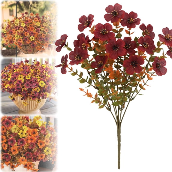 14" Artificial Flowers,Single Stem Realistic Fake Silk Flower for Cemetery Memorial,Outdoor UV Resistant Plastic Plant for Hanging Baskets,Home Table Centerpiece Decor,D,1 Stem