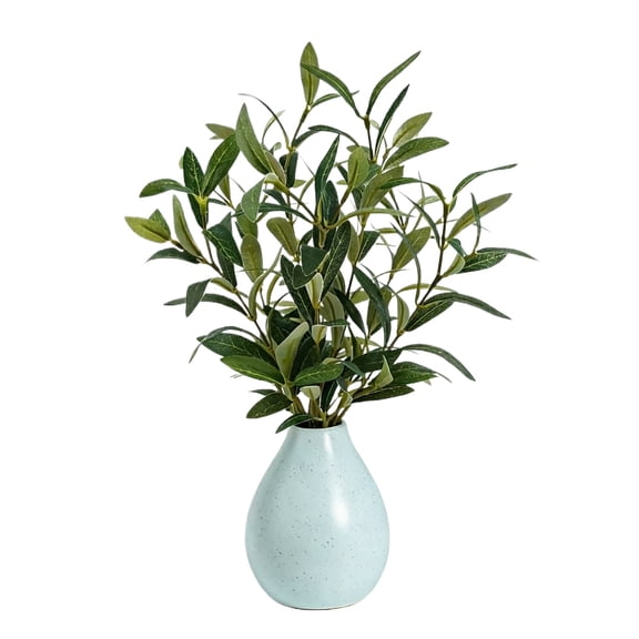 14" Artificial Olive Tree Indoor Faux Olive Plant With Ceramic Vase, Lifelike Potted Tree For Desk Table Home Office(Light Blue)