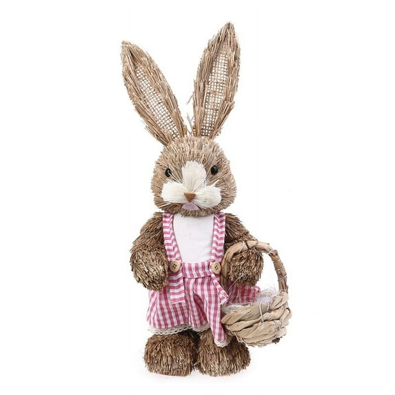14" Artificial Straw Bunny Standing Rabbit with Carrot Home Garden Decoration Easter Theme Party Supplies