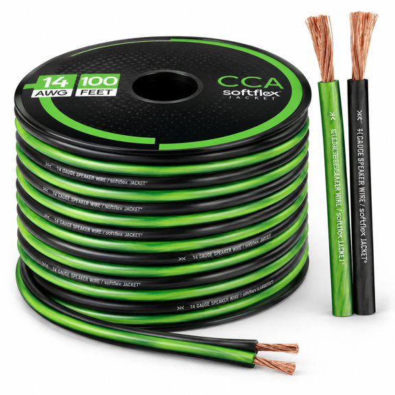 14 Awg Gauge Frosted Green/Black Electrical Wire, 100 Feet for Car and Home Theater