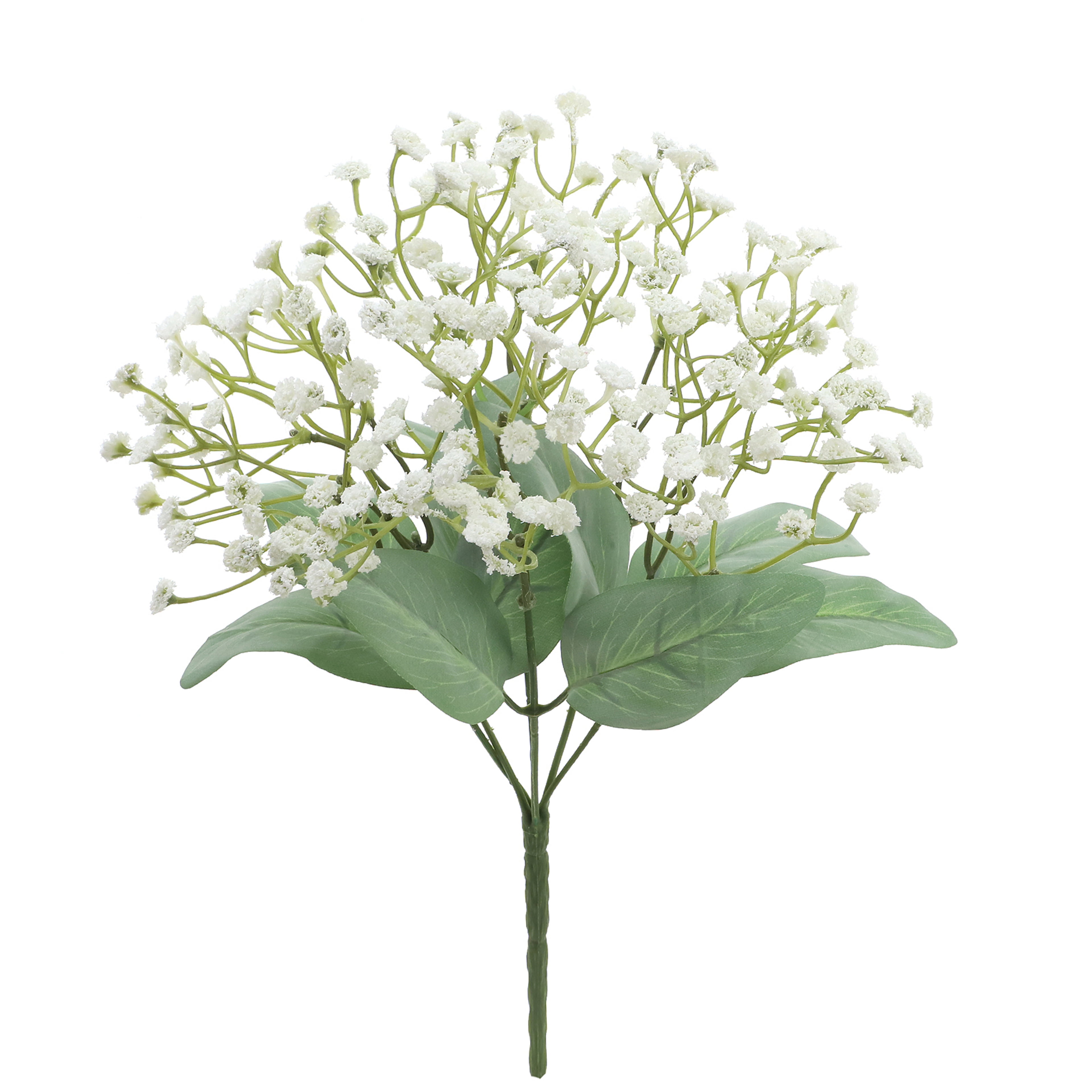 14" White Baby's Breath Deluxe Bush with Green Leaves