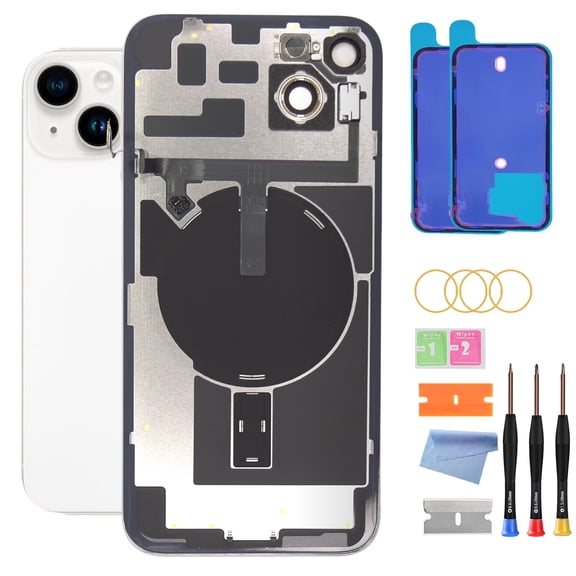 14 Back Glass Replacement with Wireless Charging Flex Cable and Camera Frame All Parts for iPhone 14(6.1Inch,Starlight) Replacement of Equipment Waterproof Tape