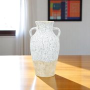 14" Beige And Ivory Color Block Amphora Terracotta Table Vase