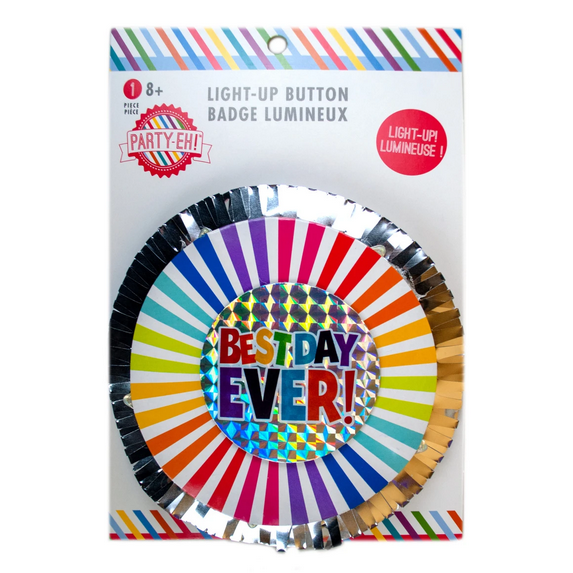 14 in Best Day Ever Light Up Button, Circumference Flashing Pin, Easy Push Control, Multiple Light Sequences, Perfect for Parties, Celebrations, Events, Fun Gift, Eye Catching, Interactive, Mix
