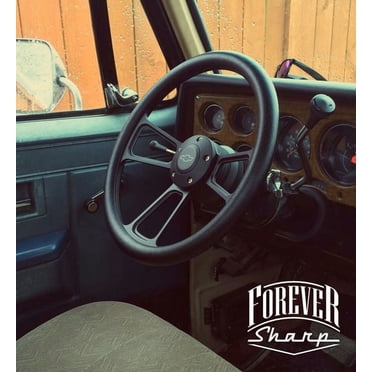 Forever Sharp 14” Billet Steering Wheel – 60-69 Chevy Truck – Black, Chevy Horn Button