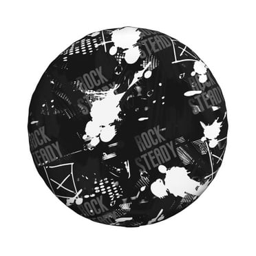 14'' Black Rock Graffiti Tire Cover, Universal Spare Wheel Covers, Dust-Proof, Water-Proof, Sun-Proof and Corrosion-Proof