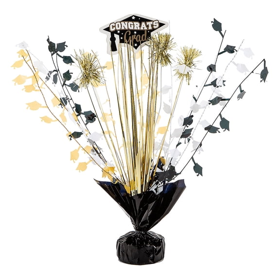14" Black and Gold Graduation Party Spray-Style Plastic Tabletop Centerpiece