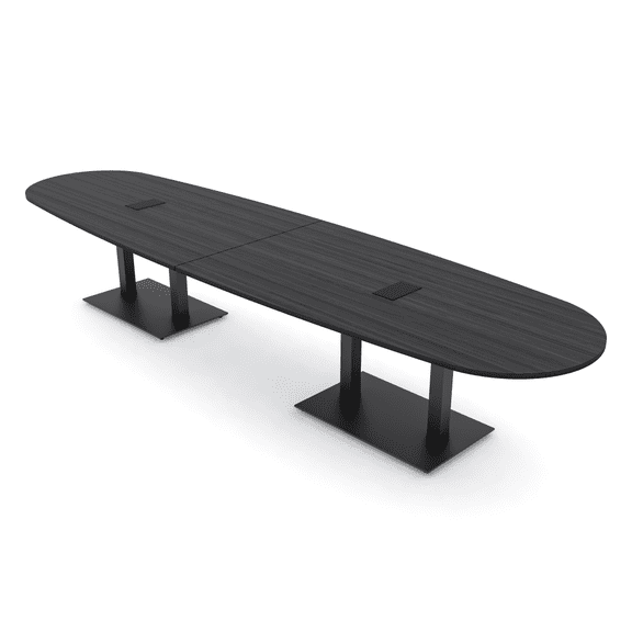 14' Boat Oval Conference Table With Double Black Bases Electric Units
