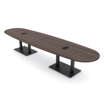 14' Boat Oval Conference Table With Double Black Bases Electric Units