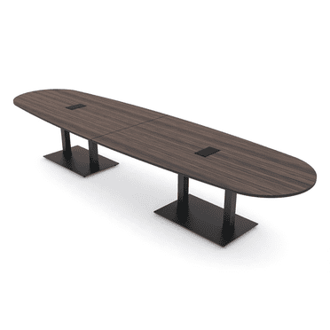 14' Boat Oval Conference Table With Double Black Bases Electric Units