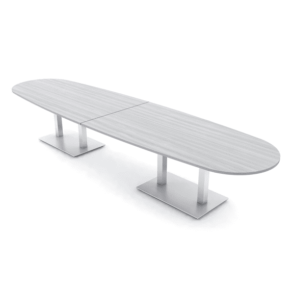 14' Boat Oval Conference Table With Square Metal Bases Electric Units