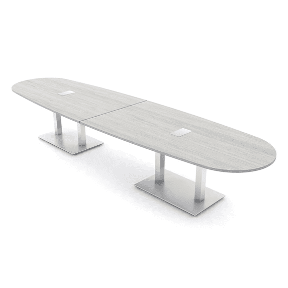 14' Boat Oval Conference Table With Square Metal Bases Electric Units
