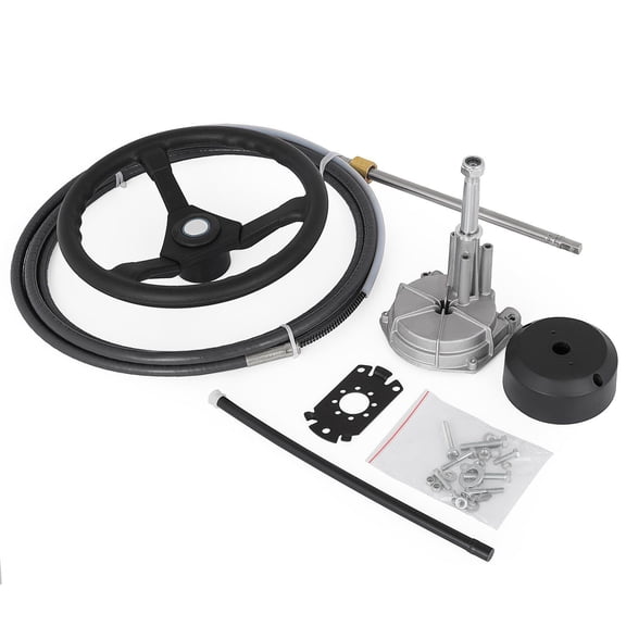 14' Boat Steering Kit - Outboard Steering System with 13" Wheel, Marine Cable & Rotary Helm - SS13714, Durable Boat Steering for Yachts & Fishing Boats